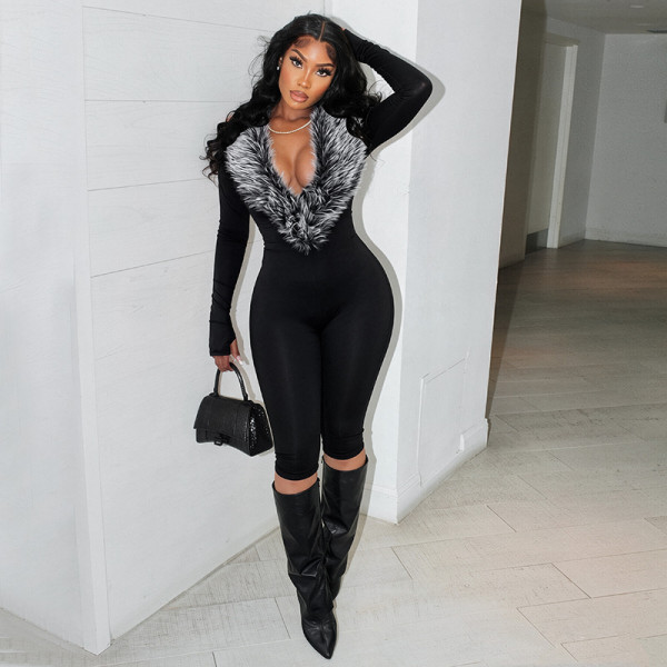 Deep V Neck Long Sleeve Jumpsuit GDSF-D26JP393