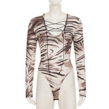 U Neck Tie Up Animal Print Bodysuit GPKJ-MR52580