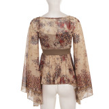 Printed Flare Sleeve Chiffon Tops GPKJ-MR52463