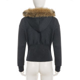 Fur Hooded Zipper Long Sleeve Jackets Coat GPKJ-MR52516