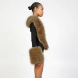 Deep V Neck Fur Patchwork Bodysuit GDSF-Q26BS256