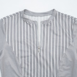Zipper Stripe Long Sleeve Two Piece Short Set MXBF-D26ST358
