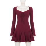 Long Sleeve Lace Flare Sleeve Mini Dress GPKJ-MR52350