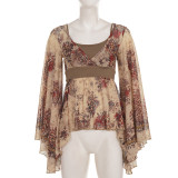 Printed Flare Sleeve Chiffon Tops GPKJ-MR52463