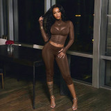 See Through Solid Color Two Piece Pants Set GDSF-J26ST484