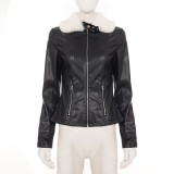 Fur Neck Long Sleeve Leather Jackets GPKJ-MR52384