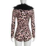 Leopard Printed Long Sleeve Two Piece Shorts Set GDSF-C26ST409