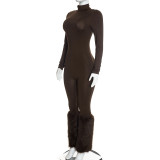 Long Sleeve Zipper Fur Patchwork Jumpsuit MXBF-D26JP397