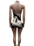 Halterneck Printed Backless Romper GFCF-1611