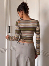Long Sleeve Colorful Stripe T Shirt GXIY-K26L3163