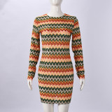 Stripe Long Sleeve Mini Dress GNZD-42198DBG