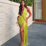 Halterneck Tassel Backless Irregular Dress YF-11148