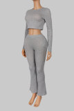 Solid Color Long Sleeve Two Piece Pants Set YWXS-K26L3046