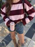 Loose Stripe Contrast Color Top GXIY-K26L3149
