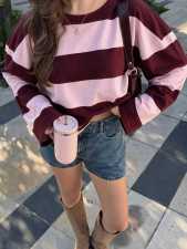 Loose Stripe Contrast Color Top GXIY-K26L3149