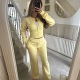 Solid Color Zipper Two Piece Pants Set YMZY-2302