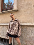 Zebra Striped Half Zip Lapel Loose Pullover YWXS-K26L3111