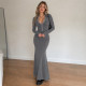 Long Sleeve Lapel Knits Maxi Dress GPKJ-MR52640