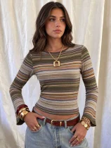 Long Sleeve Colorful Stripe T Shirt GXIY-K26L3163