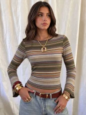 Long Sleeve Colorful Stripe T Shirt GXIY-K26L3163