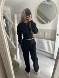 Solid Color Zipper Two Piece Pants Set YMZY-2302