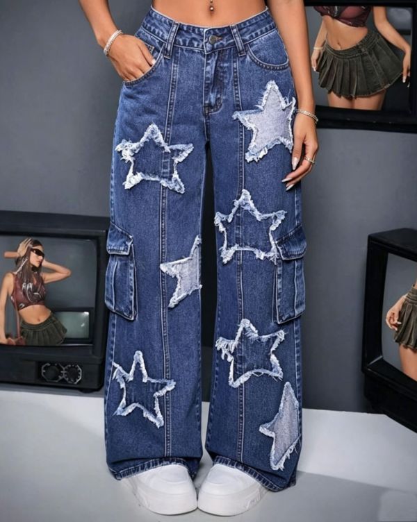 Fashion Loose Stars Wide Leg Jeans GKNF-KM-7000