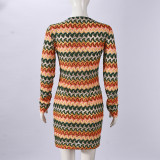 Stripe Long Sleeve Mini Dress GNZD-42198DBG