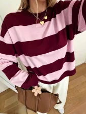 Loose Stripe Contrast Color Top GXIY-K26L3149