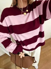 Loose Stripe Contrast Color Top GXIY-K26L3149