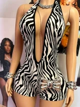 Halterneck Printed Backless Romper GFCF-1611