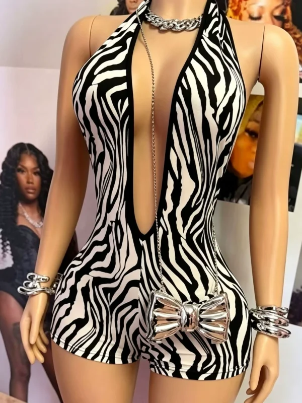 Halterneck Printed Backless Romper GFCF-1611