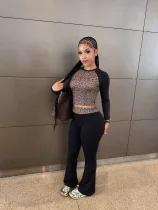 Leopard Printed Sport Two Piece Pants Set YWXS-K26L3082