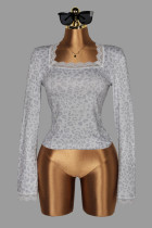 Leopard Printed Lace Edge T Shirt YWXS-K26L3066