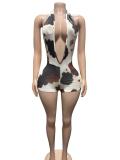Halterneck Printed Backless Romper GFCF-1611