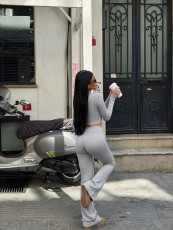 Solid Color Long Sleeve Two Piece Pants Set YWXS-K26L3046