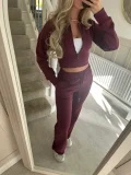 Solid Color Zipper Two Piece Pants Set YMZY-2302