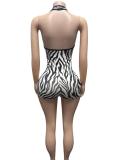 Halterneck Printed Backless Romper GFCF-1611