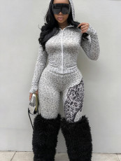 Leopard Printed Hoodies Two Piece Pants Set YWXS-K26L3058