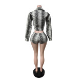 Snake Printed Long Sleeve Two Piece Shorts Set MEM-88731