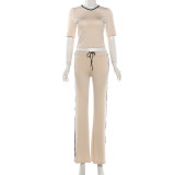 Color Block V Neck Two Piece Pants Set GZJQ-K6S19905A