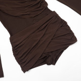 Long Sleeve Solid Color Ruched Mini Dress GSZM-C26RP411