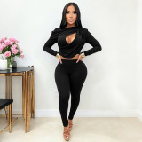 Long Sleeve Ruched Hollow Out 2 Piece Pants Set GSZM-C26ST426