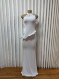 Off Shoulder Halterneck Ruffles Maxi Dress GMYU-11548