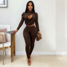 Long Sleeve Ruched Hollow Out 2 Piece Pants Set GSZM-C26ST426