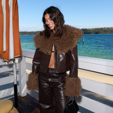 Long Sleeve Fur Neck Patchwork Leather Coats XEF-K6C14989A