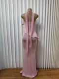 Off Shoulder Halterneck Ruffles Maxi Dress GMYU-11548