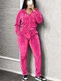Solid Color Hooded Coat Sport Two Piece Pants Set ZDF-31362