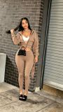 Zipper Hooded Coat Two Piece Pants Set MEM-88730