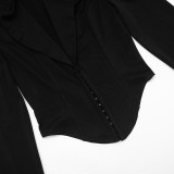 Solid Color Deep V Neck Two Piece Skirts Set GSZM-C26ST425
