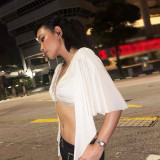 Sequin Patchwork V Neck Tops XEF-K6L18897A